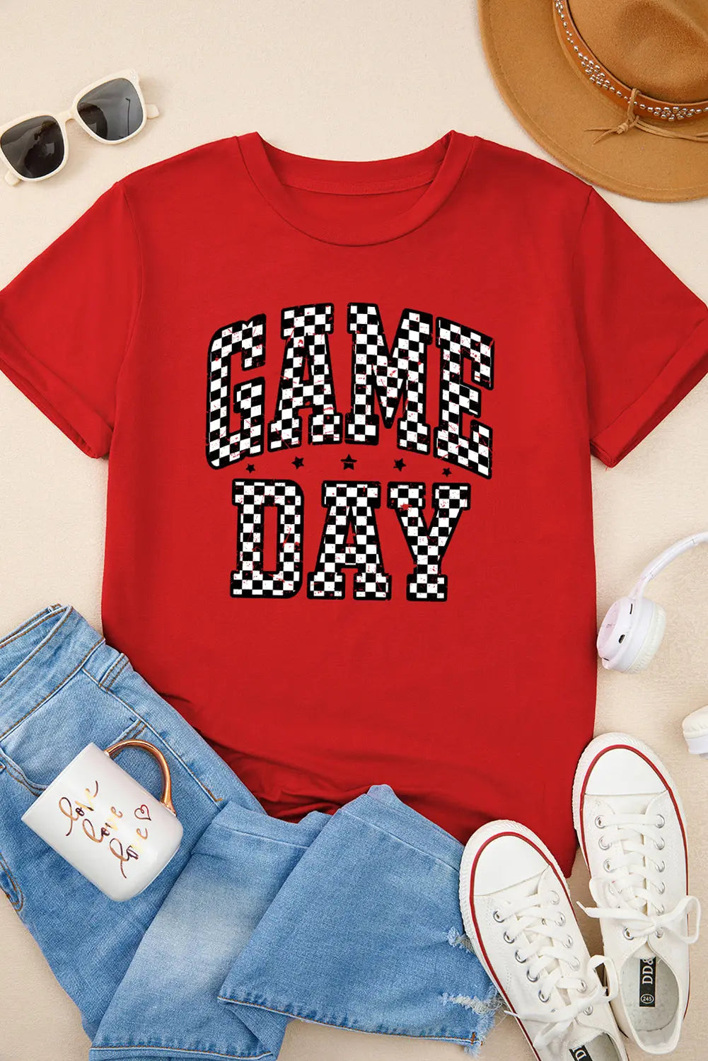 Red Checkered Game Day Graphic T Shirt Dear-Lover Dropshipping