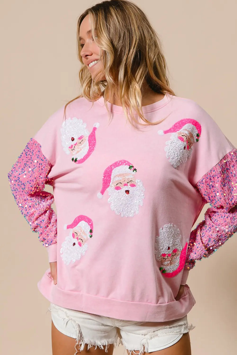 Pink Sequined Santa Claus Long Sleeve Christmas Sweatshirt Dear-Lover Dropshipping