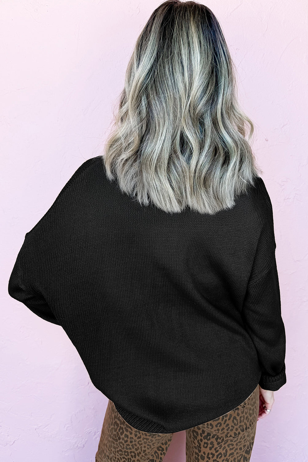 Black Merry Colorful Dot Detail Christmas Drop Shoulder Sweater