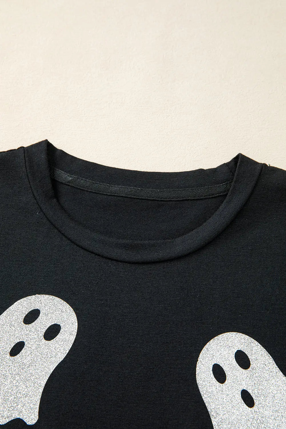 Black Glitter Ghost Pattern Crew Neck Halloween T Shirt Dear-Lover Dropshipping