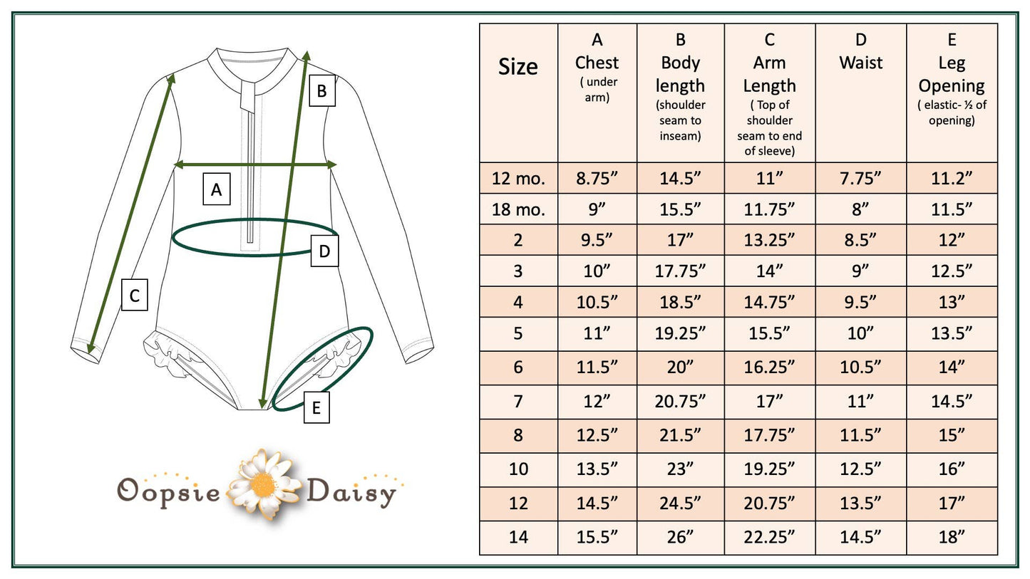 Kids Retro Flower Wave Zip Rash Guard One Piece Swimsuit