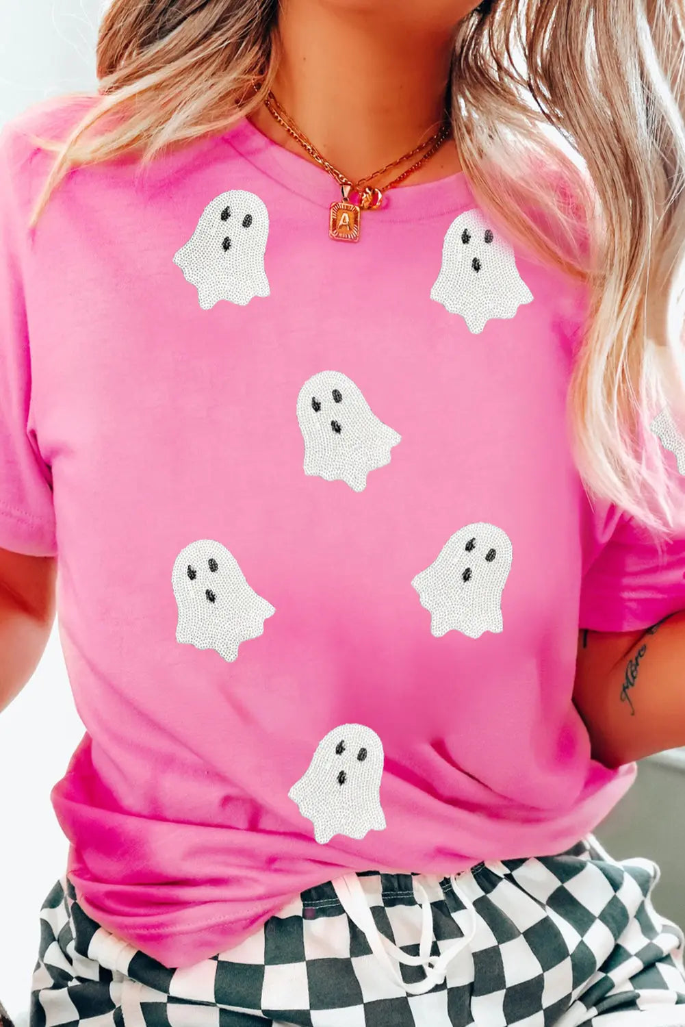 Sachet Pink Sequin Halloween Ghost Patched Casual T Shirt Dear-Lover Dropshipping