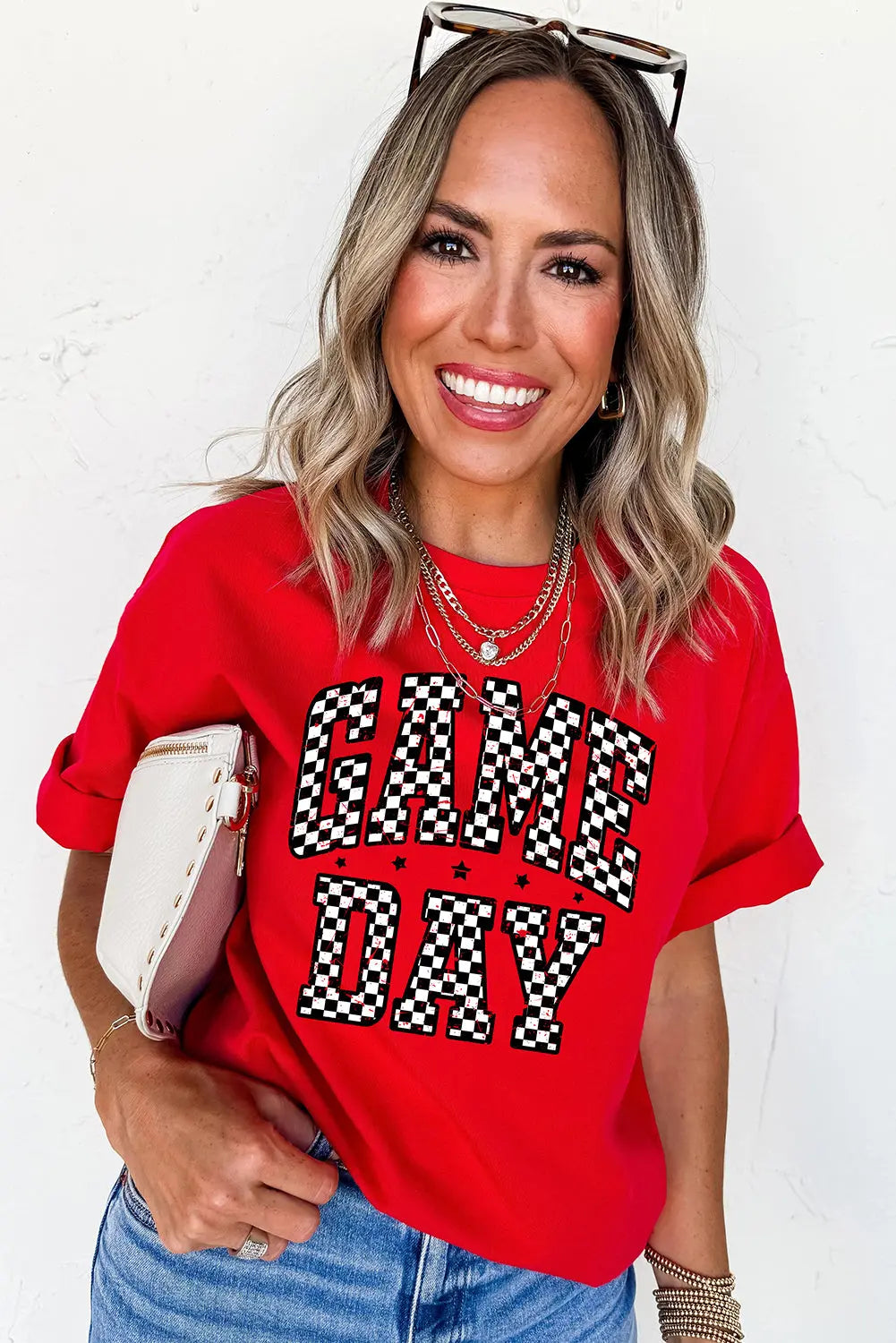 Red Checkered Game Day Graphic T Shirt Dear-Lover Dropshipping