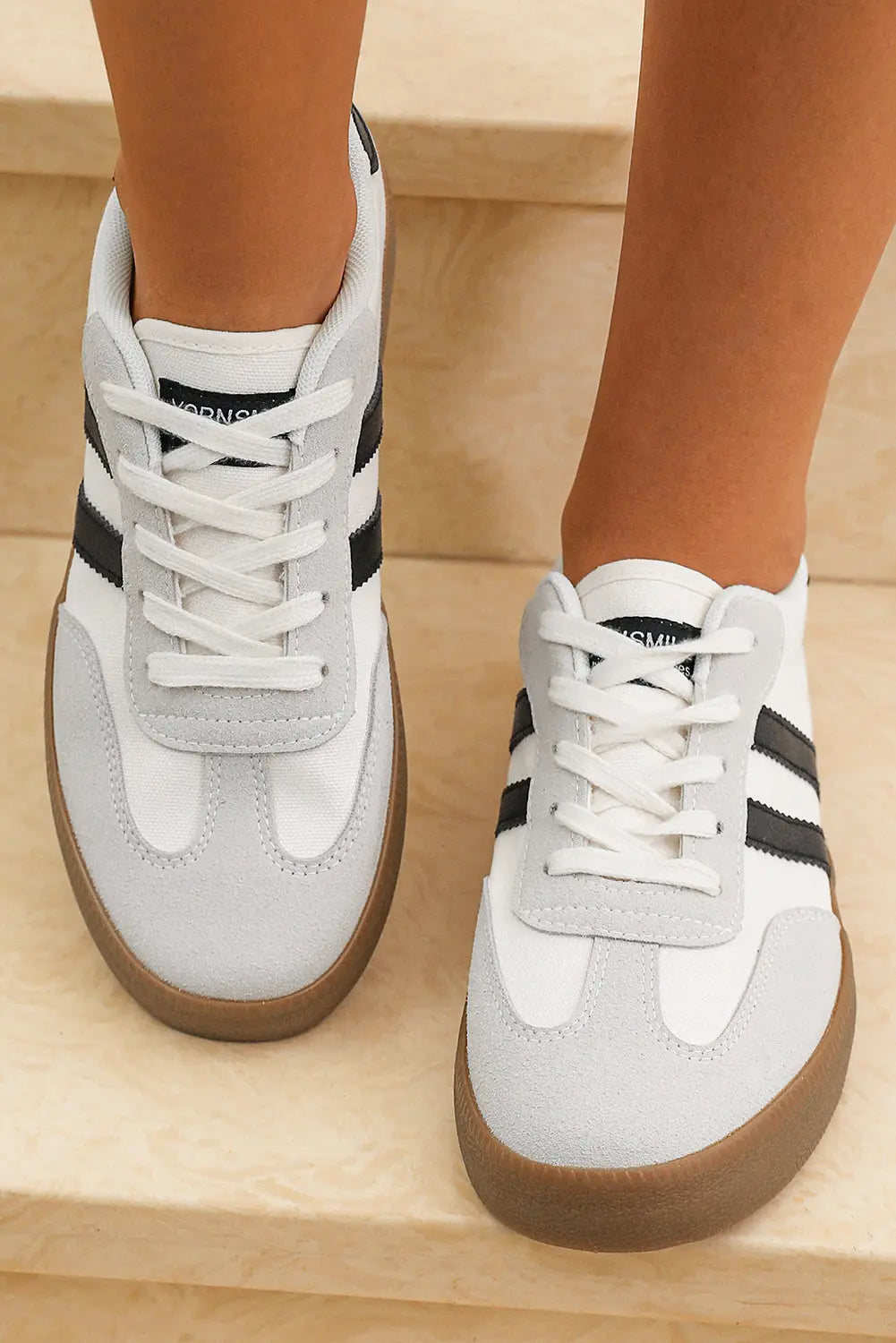 White Striped Lace-up Flat Sneakers Dear-Lover Dropshipping