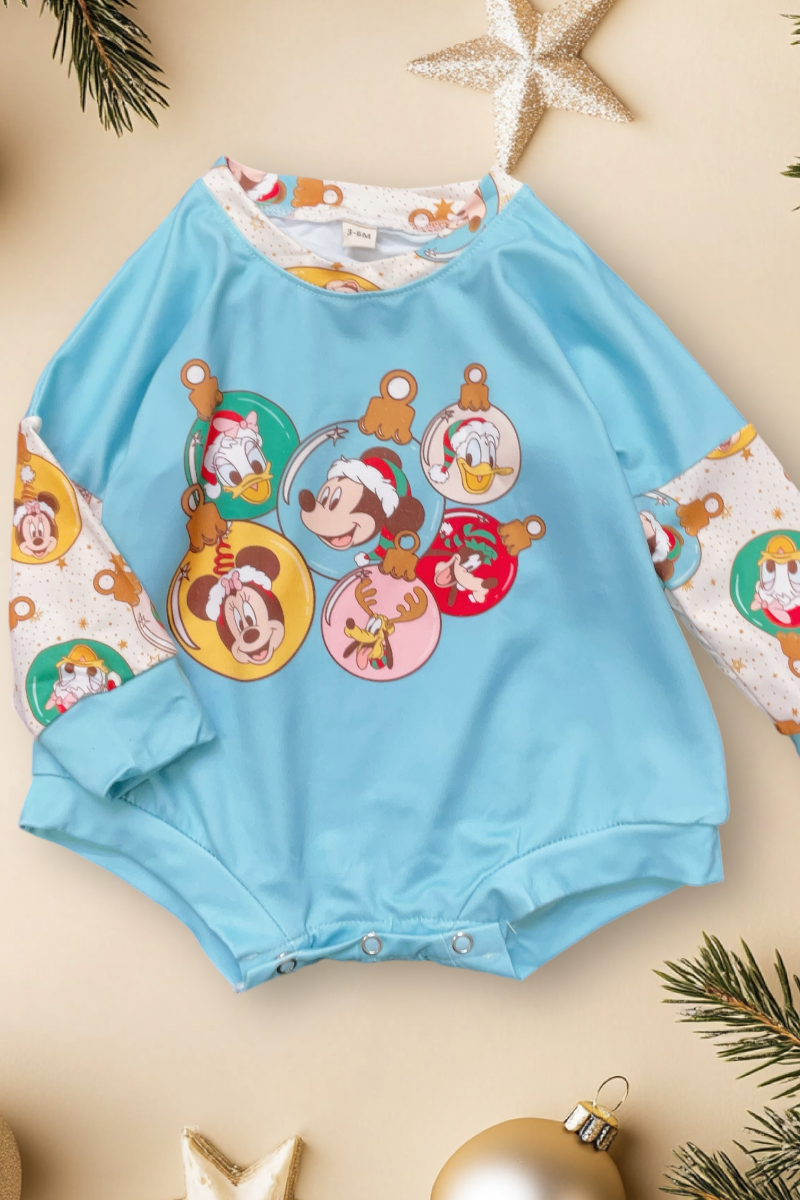 UNISEX/ CHARACTER PRINTED BABY ROMPER, CHRISTMAS ORNAMENT ROMPER. TT-2023-NAYDINE