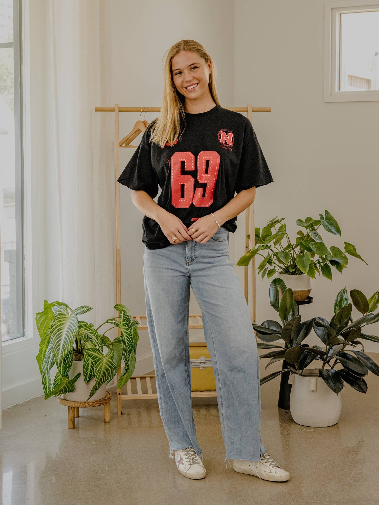 Nebraska Corn Huskers Crest Stamp Black Thrifted Tee