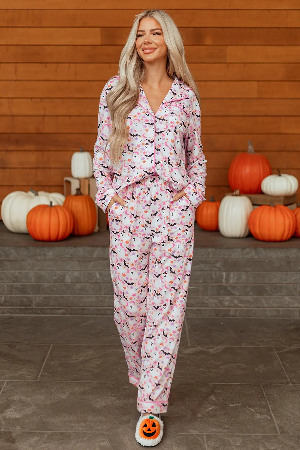 Pink Halloween Eve Haunted Honey Bat Print Pajama Set Dear-Lover Dropshipping
