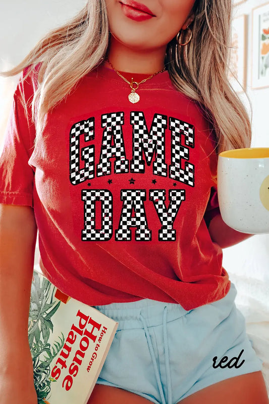 Red Checkered Game Day Graphic T Shirt Dear-Lover Dropshipping