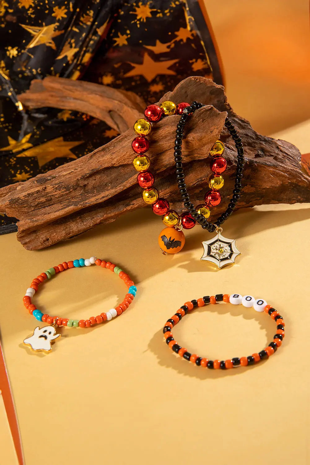 Orange 4pcs Halloween Ghost Spider Web Beaded Bracelet Set Dear-Lover Dropshipping