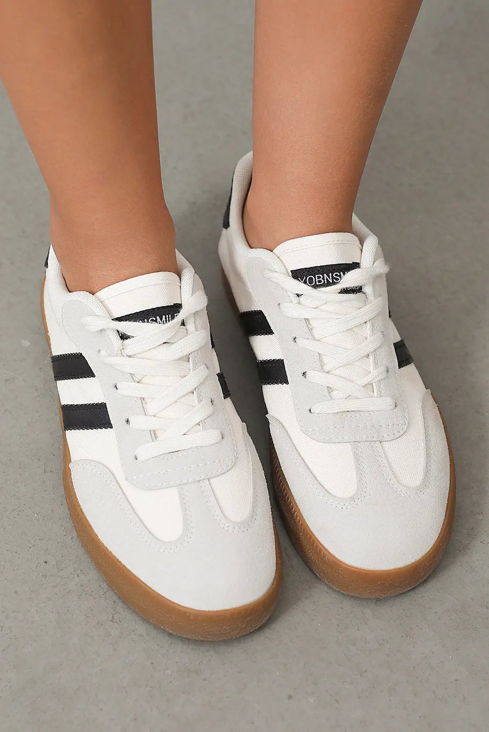 White Striped Lace-up Flat Sneakers Dear-Lover Dropshipping