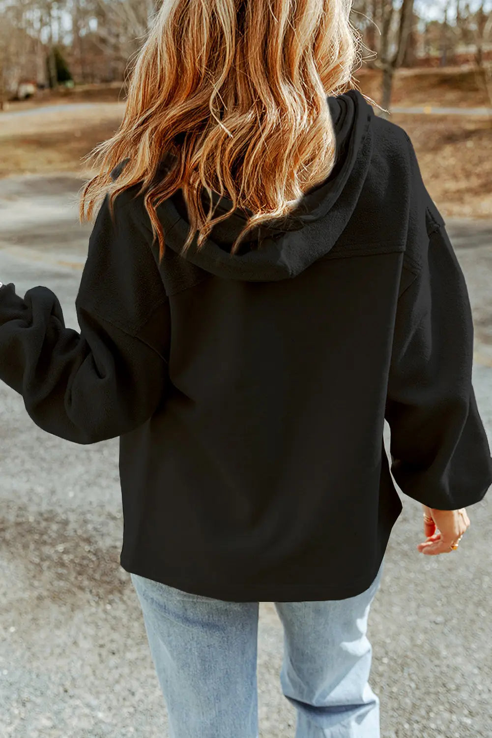 Black Sequined Rugby Football Pattern Pocketed Zipper Hooded Jacket Dear-Lover Dropshipping