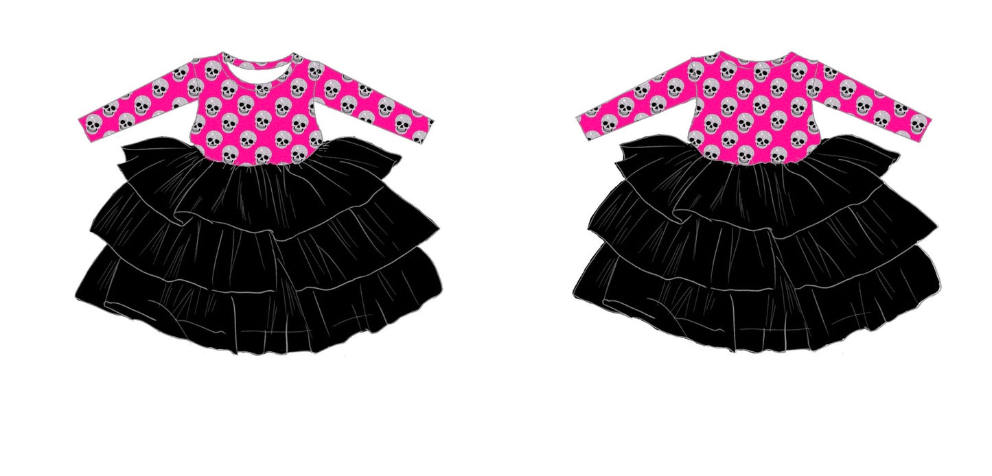 Pink ghoul - bamboo long sleeve tutu dress -WILL SHIP SEPTEMBER 2026