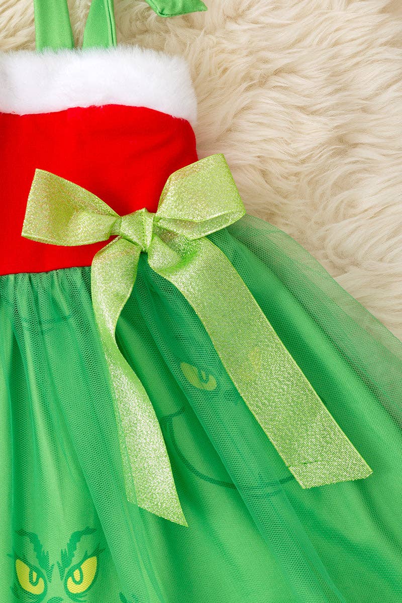 Multi-Christmas character printed girls dress.  DRG52035 AMY