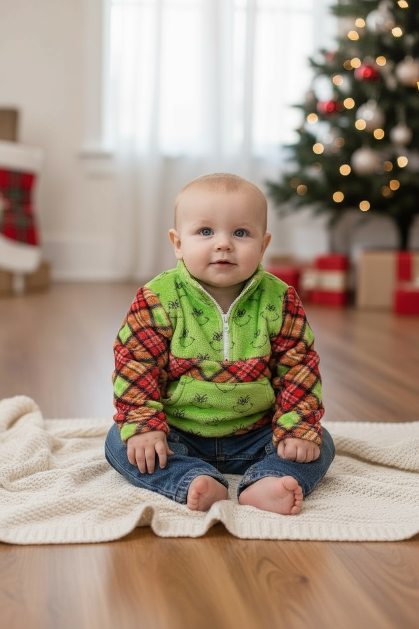 Unisex-Plaid Christmas character printed pullover sweater. TPG51624 AMY