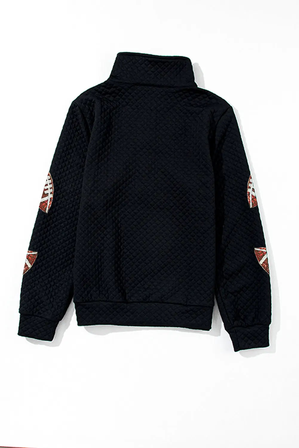 Black Sequin Rugby Football Patched Quarter Zip Textured Sweatshirt Dear-Lover Dropshipping