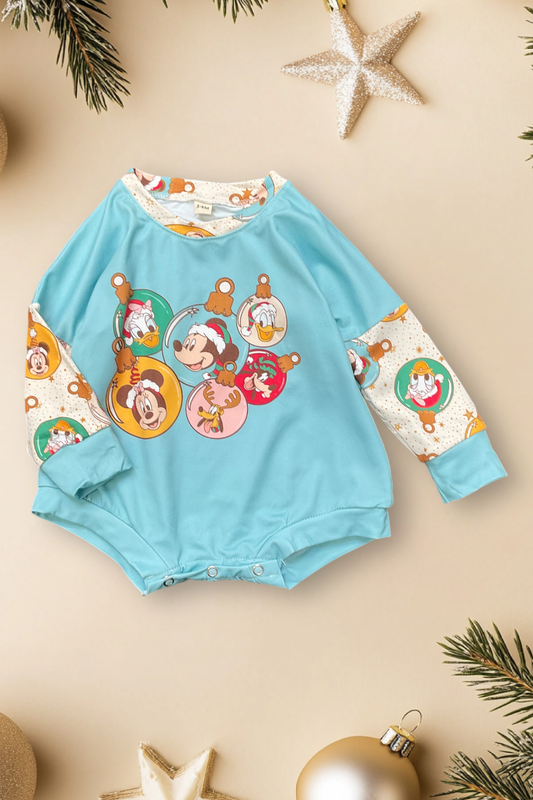UNISEX/ CHARACTER PRINTED BABY ROMPER, CHRISTMAS ORNAMENT ROMPER. TT-2023-NAYDINE