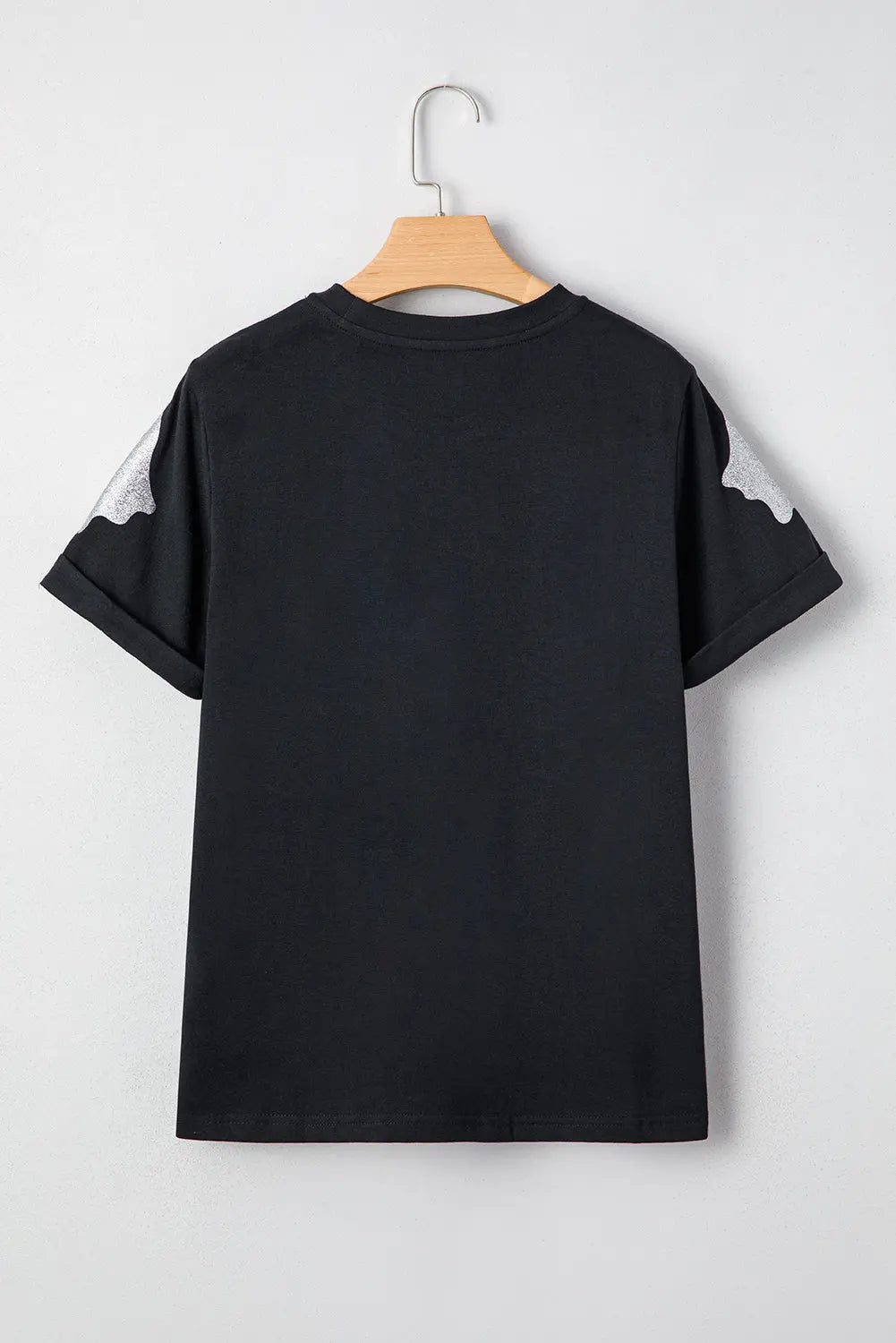 Black Glitter Ghost Pattern Crew Neck Halloween T Shirt Dear-Lover Dropshipping