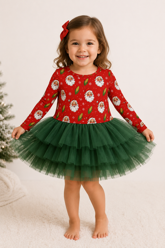 Husker Santa bamboo ls tutu dress - PREORDER WILL SHIP IN NOVEMBER