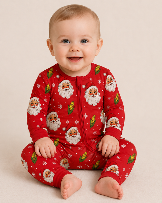 Husker Santa bamboo zippy romper - PREORDER WILL SHIP IN NOVEMBER
