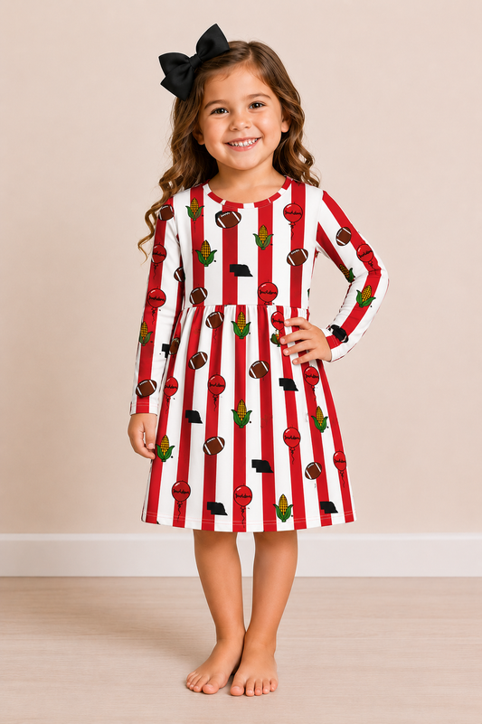 Nebraska football pinstripe bamboo ls dress - PREORDER WILL SHIP IN NOVEMBER