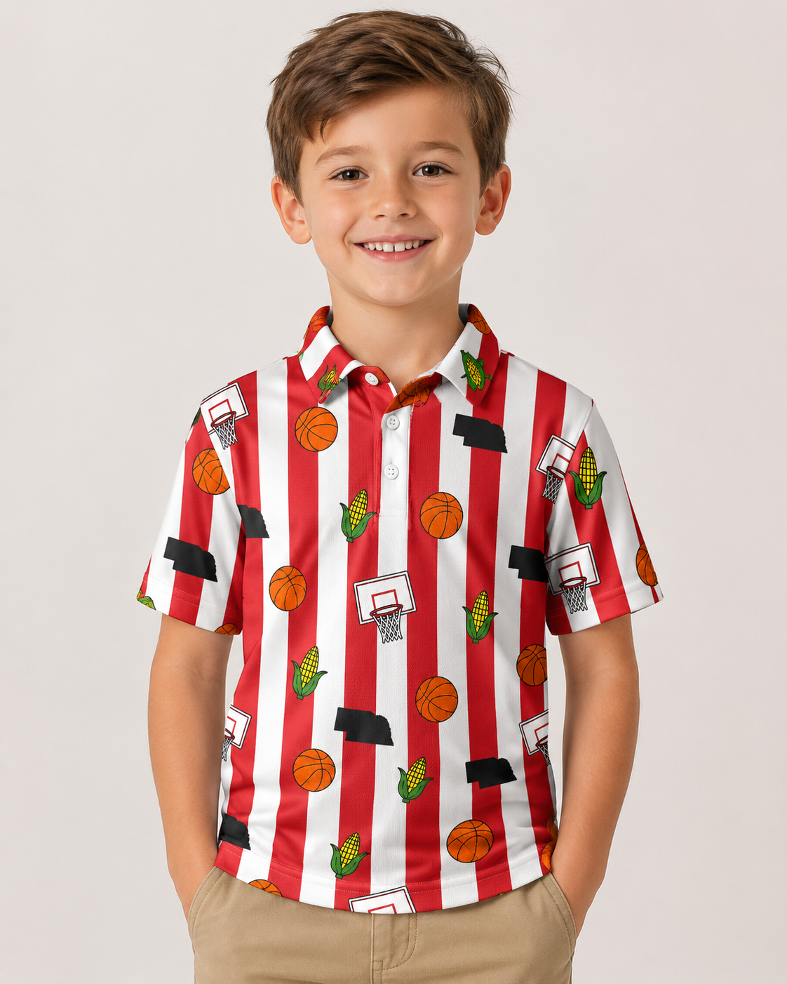 Nebraska basketball pinstripe bamboo polo - PREORDER WILL SHIP IN NOVEMBER