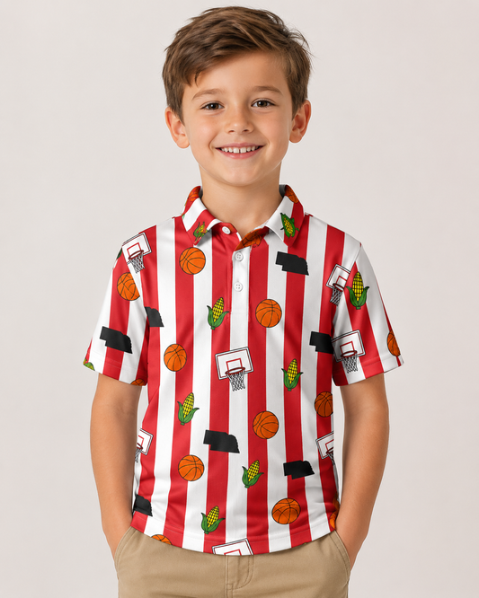 Nebraska basketball pinstripe bamboo polo - PREORDER WILL SHIP IN NOVEMBER