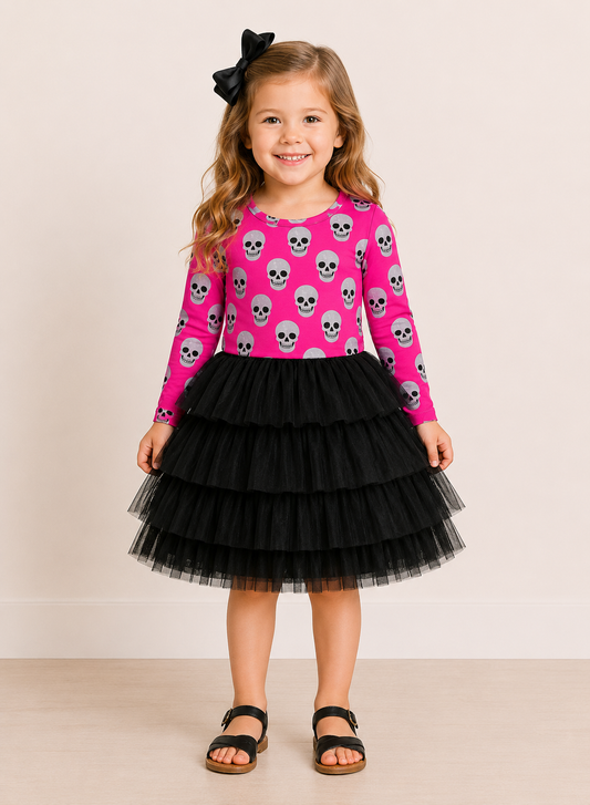 Pink ghoul - bamboo long sleeve tutu dress -WILL SHIP SEPTEMBER 2026