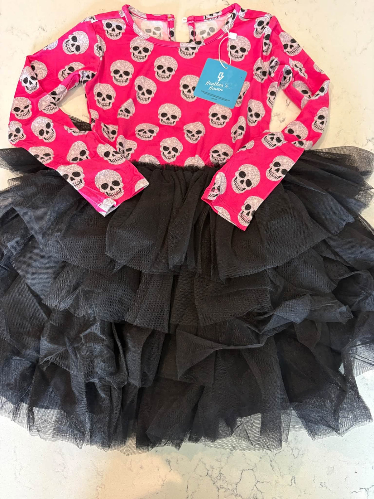 Pink ghoul - bamboo long sleeve tutu dress -WILL SHIP SEPTEMBER 2026