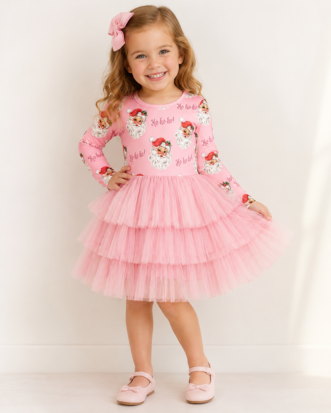 Pinkmas Santa bamboo ls tutu dress - PREORDER WILL SHIP IN NOVEMBER