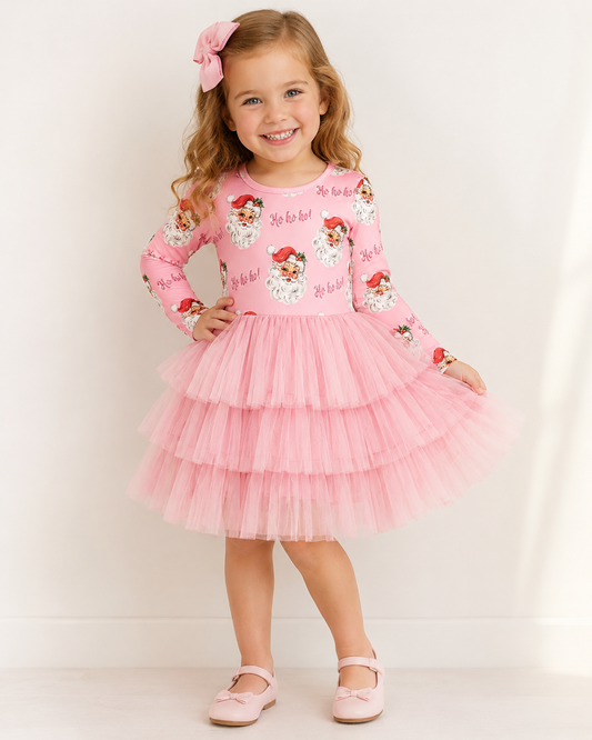 Pinkmas Santa bamboo ls tutu dress - PREORDER WILL SHIP IN NOVEMBER