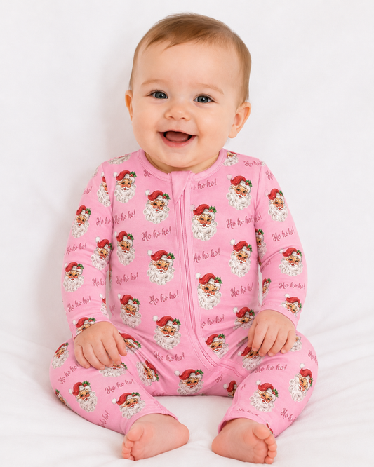 Pinkmas Santa bamboo zippy romper - PREORDER WILL SHIP IN NOVEMBER