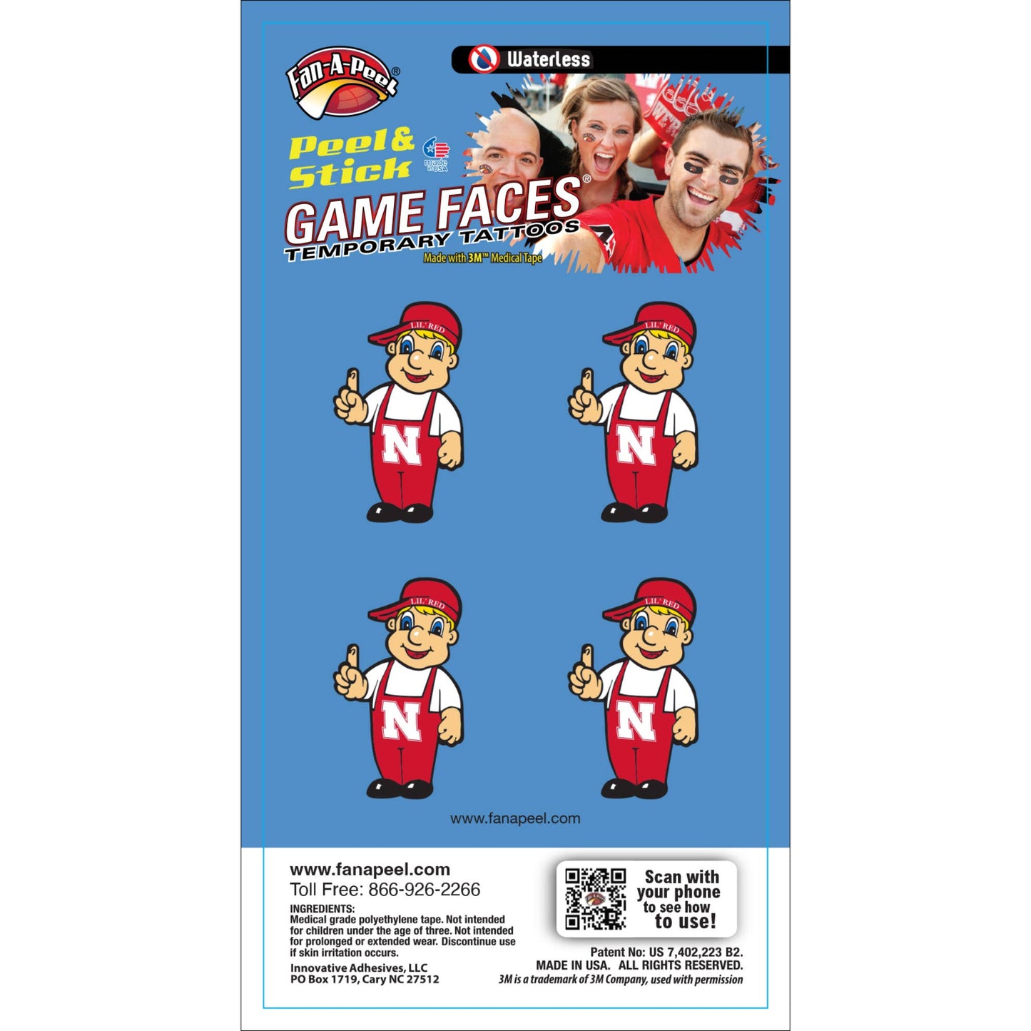 Nebraska Game Faces® Temporary Tattoos