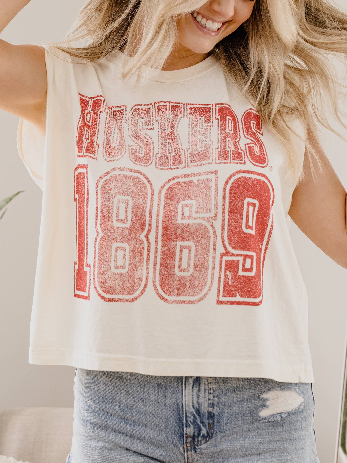 Nebraska Huskers Player Off White Tank Top