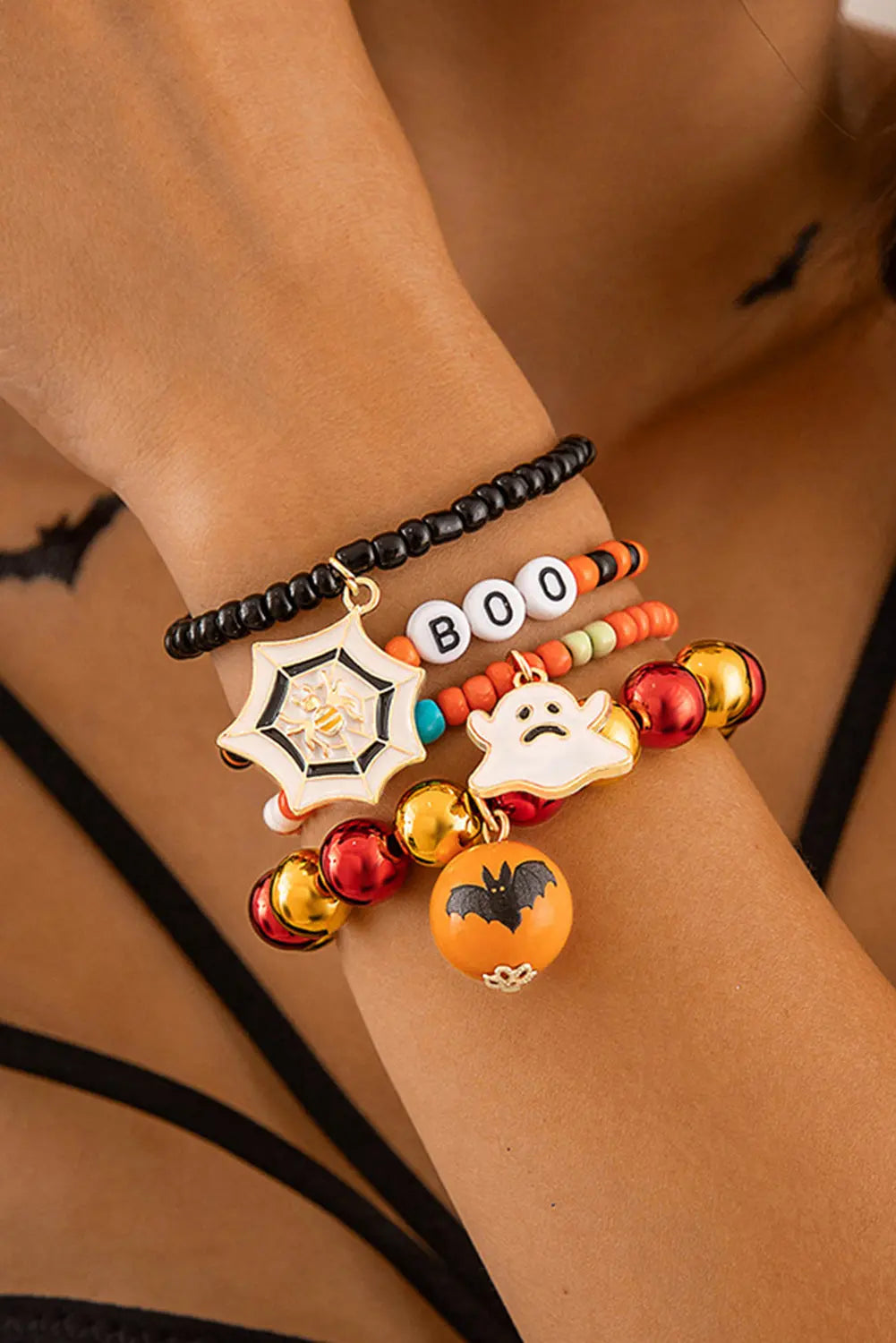 Orange 4pcs Halloween Ghost Spider Web Beaded Bracelet Set Dear-Lover Dropshipping