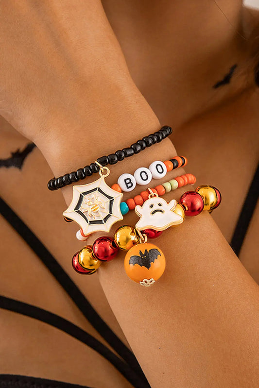 Orange 4pcs Halloween Ghost Spider Web Beaded Bracelet Set Dear-Lover Dropshipping