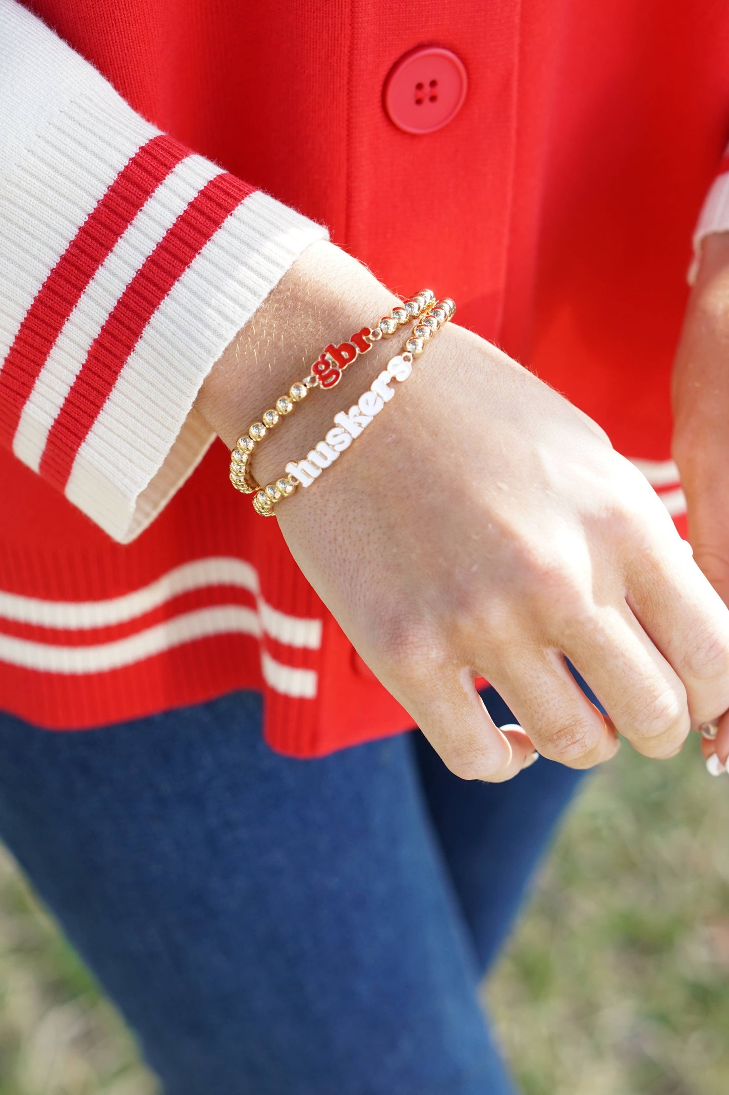 Nebraska Huskers Slogan Ball Bead Bracelet Set of 2