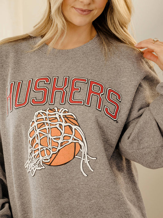 Nebraska Huskers Basketball Fling Gray Thrifted Sweatshirt