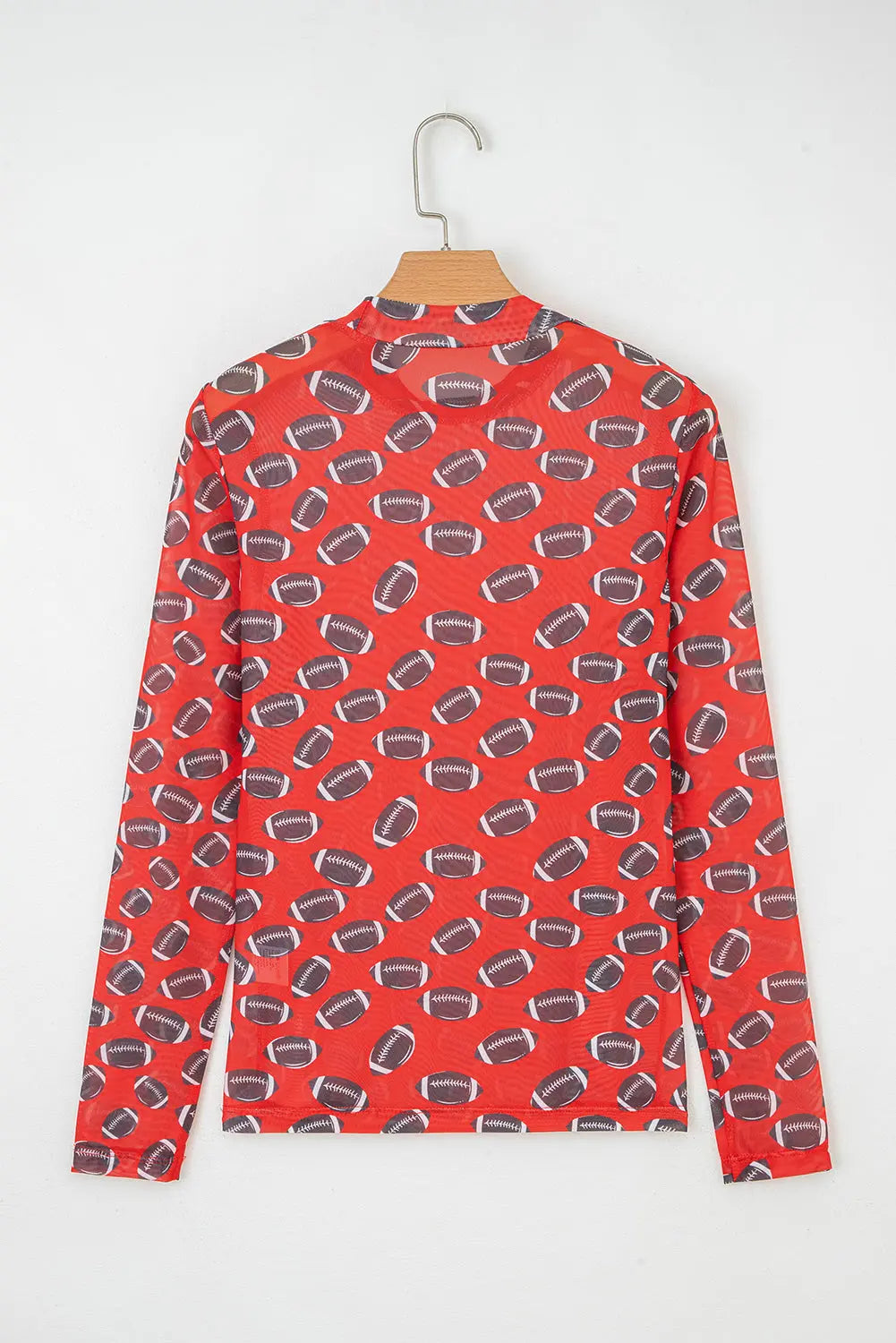 Red Game Day Rugby Mesh Sheer Long Sleeve Top