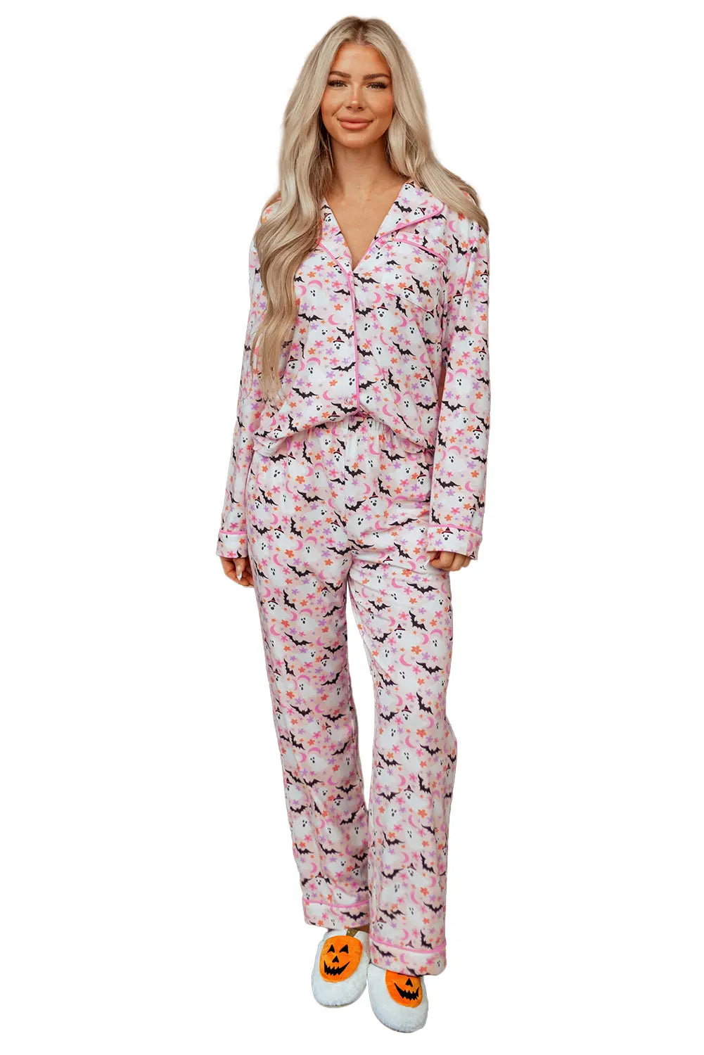 Pink Halloween Eve Haunted Honey Bat Print Pajama Set Dear-Lover Dropshipping
