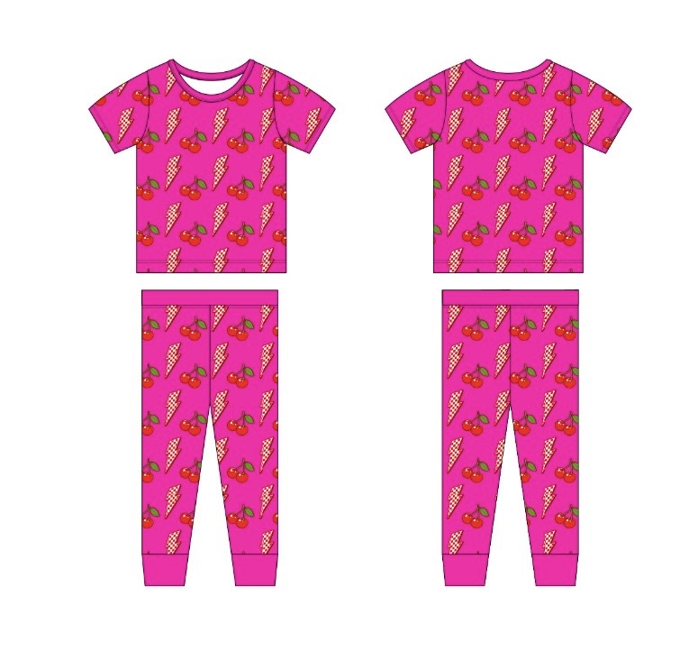 Bamboo two-piece pajama set -Cherry Zap - WILL SHIP MAY 2026