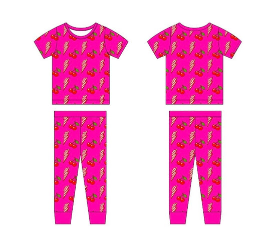 Bamboo two-piece pajama set -Cherry Zap - WILL SHIP MAY 2026