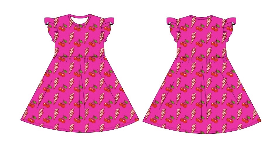 Bamboo ruffle dress - Cherry Zap - WILL SHIP MAY 2026