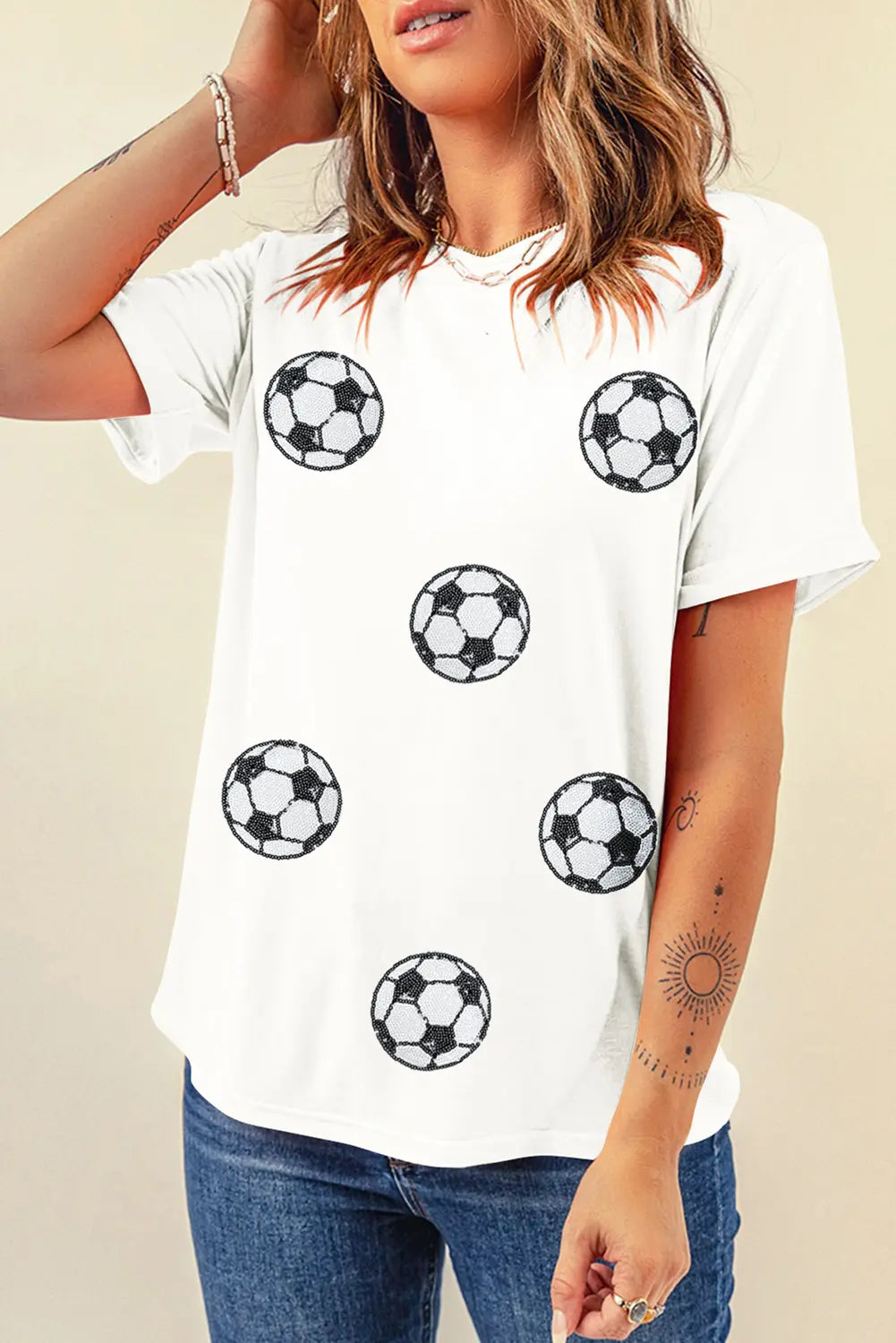 White Sequin Football Patched Graphic Game Day T Shirt Dear-Lover Dropshipping