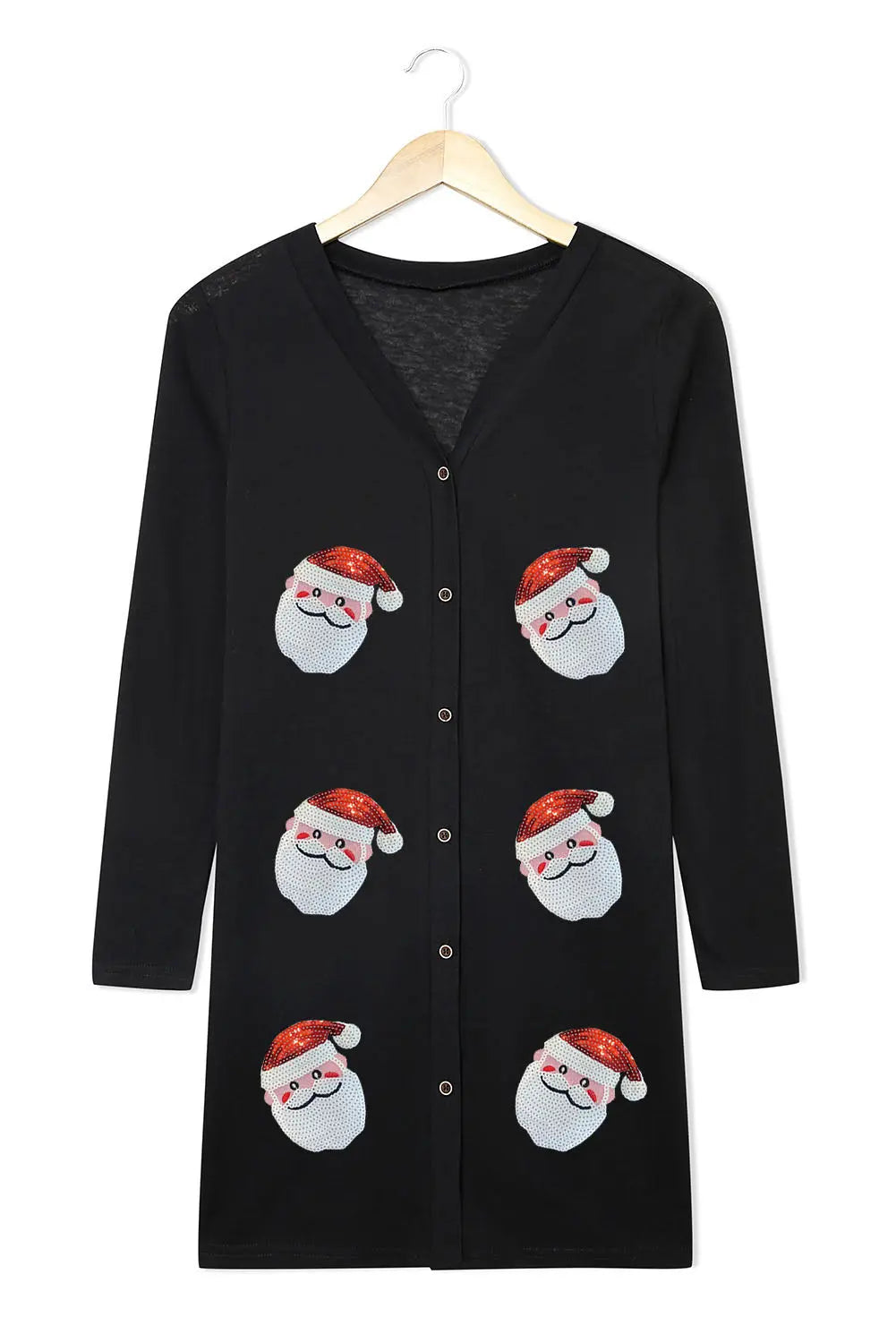 Black Sequined Santa Claus Button Up Cardigan Dear-Lover Dropshipping