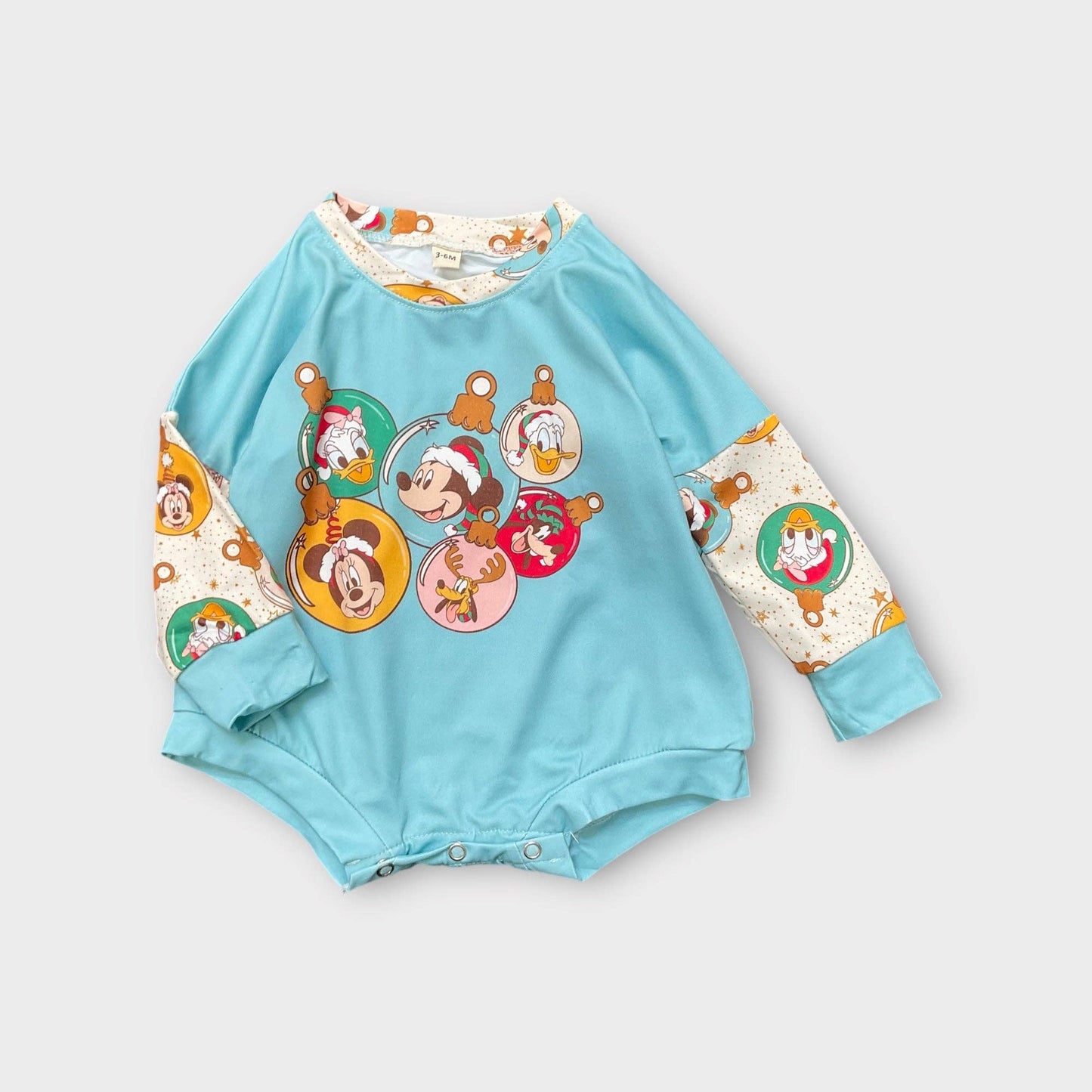 UNISEX/ CHARACTER PRINTED BABY ROMPER, CHRISTMAS ORNAMENT ROMPER. TT-2023-NAYDINE