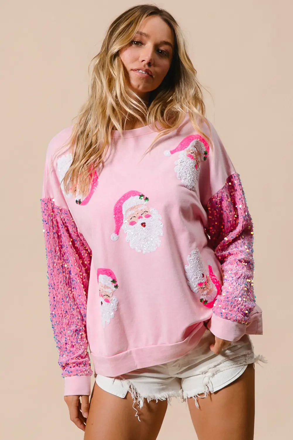 Pink Sequined Santa Claus Long Sleeve Christmas Sweatshirt Dear-Lover Dropshipping