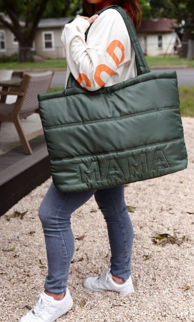 Carry All Puffer Tote- Mama (Olive) - * SHIPS AROUND MARCH 25TH *