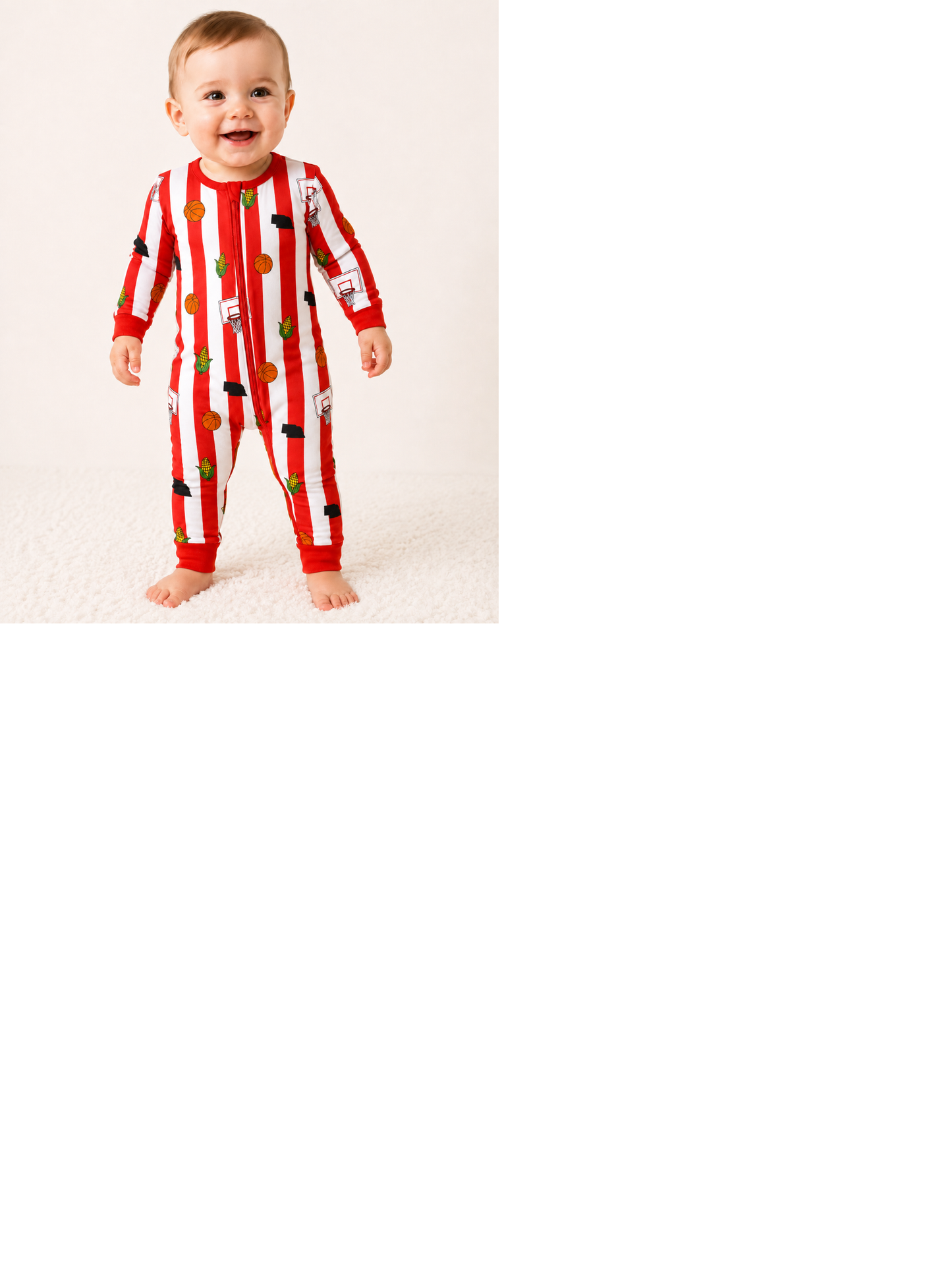Nebraska basketball pinstripe bamboo zippy romper - PREORDER WILL SHIP IN NOVEMBER