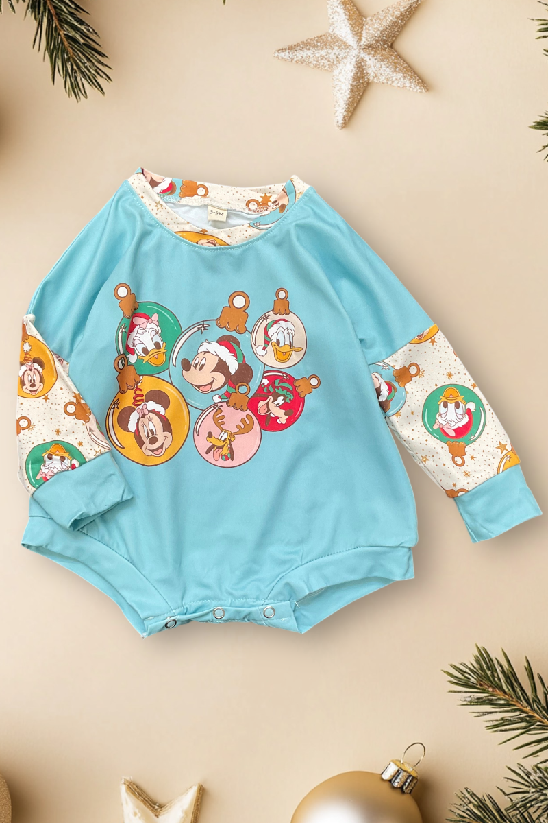 UNISEX/ CHARACTER PRINTED BABY ROMPER, CHRISTMAS ORNAMENT ROMPER. TT-2023-NAYDINE