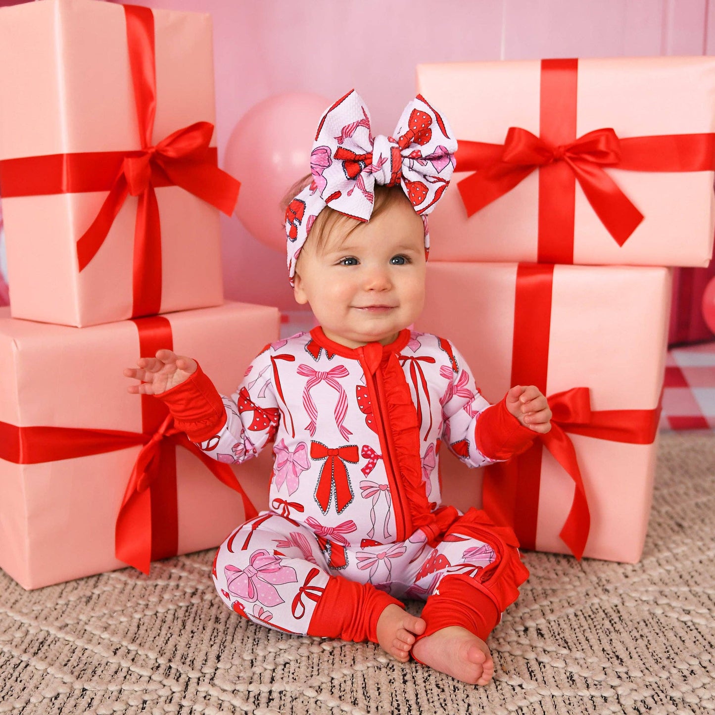 Rosalie RUFFLE ZIP Valentines Day Bamboo 1PC Baby Outfit
